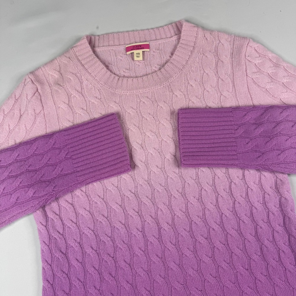 J.Crew Sweater Women XS Pink Purple Ombre Cashmere Cable Knit Crewneck Limited